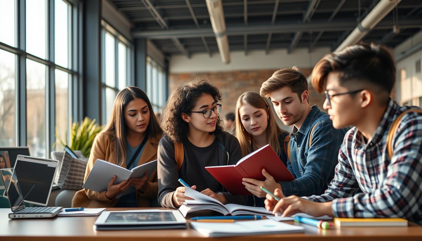 Student using learning strategies while studying